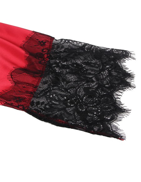 SUBBLIME - 954024 CAMISON DE ENCAJE ESPALDA TRANSPARENTE + TANGA ROJO/NEGRO L/XL SUBBLIME SETS