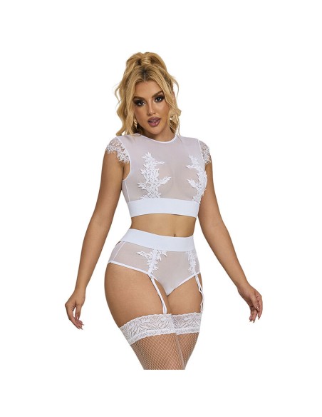 SUBBLIME - 954031 SUJETADOR + PANTIES CON LIGUERO BLANCO S/M SUBBLIME SETS