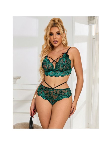 SUBBLIME - 954086 SUJETADOR + PANTIES ENCAJE VERDE S/M SUBBLIME SETS