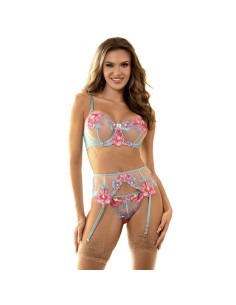 SUBBLIME - 954116 SUJETADOR + PANTIES CON LIGUERO DISEÑO FLORAL AZUL L/XL SUBBLIME SETS