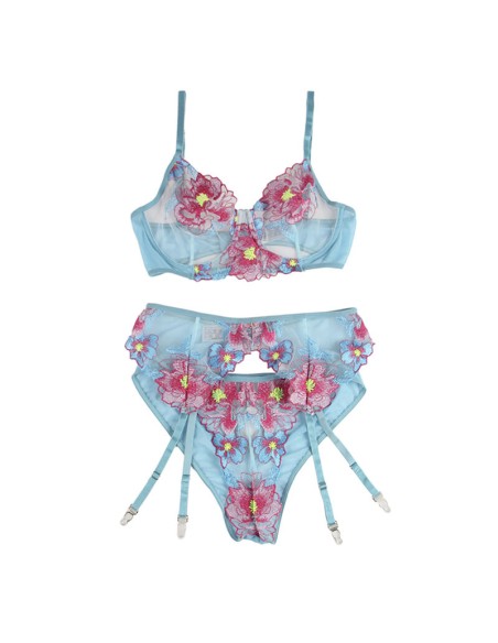 SUBBLIME - 954116 SUJETADOR + PANTIES CON LIGUERO DISEÑO FLORAL AZUL L/XL SUBBLIME SETS