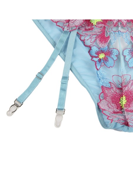 SUBBLIME - 954116 SUJETADOR + PANTIES CON LIGUERO DISEÑO FLORAL AZUL L/XL SUBBLIME SETS