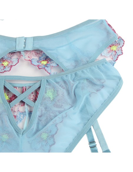 SUBBLIME - 954116 SUJETADOR + PANTIES CON LIGUERO DISEÑO FLORAL AZUL L/XL SUBBLIME SETS