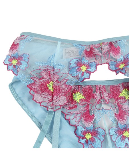SUBBLIME - 954116 SUJETADOR + PANTIES CON LIGUERO DISEÑO FLORAL AZUL L/XL SUBBLIME SETS
