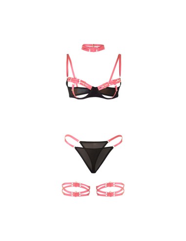 SUBBLIME - 955304 SET SUJETADOR CON COLLAR Y DETALLES PARA PIERNAS ROSA FLUORESCENTE L/XL 