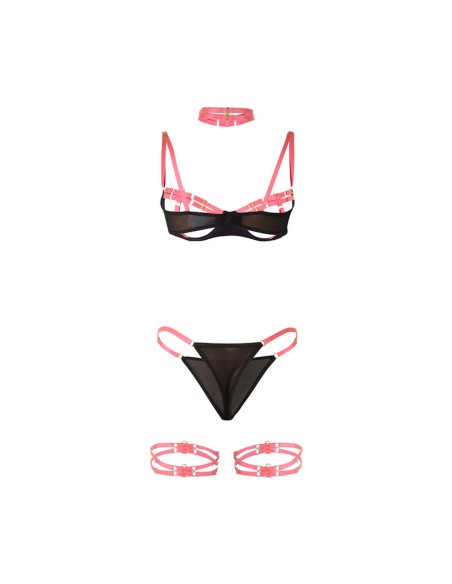 SUBBLIME - 955304 SET SUJETADOR CON COLLAR Y DETALLES PARA PIERNAS ROSA FLUORESCENTE L/XL SUBBLIME SETS