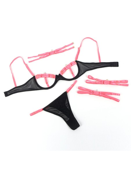SUBBLIME - 955304 SET SUJETADOR CON COLLAR Y DETALLES PARA PIERNAS ROSA FLUORESCENTE L/XL SUBBLIME SETS