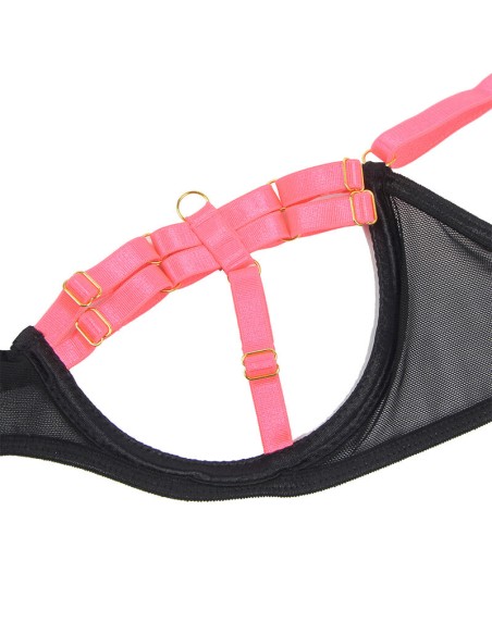 SUBBLIME - 955304 SET SUJETADOR CON COLLAR Y DETALLES PARA PIERNAS ROSA FLUORESCENTE L/XL SUBBLIME SETS