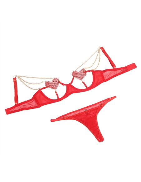 SUBBLIME - 955526 CONJUNTO SUJETADOR CON CADENAS Y CORAZÓN DE MALLA ROJO L/XL SUBBLIME SETS