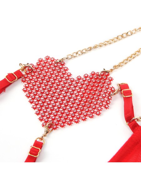 SUBBLIME - 955526 CONJUNTO SUJETADOR CON CADENAS Y CORAZÓN DE MALLA ROJO L/XL SUBBLIME SETS