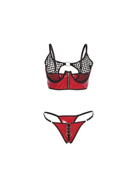 SUBBLIME - 955533 CONJUNTO SUJETADOR CON CREMALLERA DE MALLA DE CHAROL ROJO S/M SUBBLIME SETS