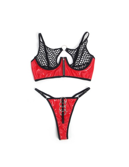 SUBBLIME - 955533 CONJUNTO SUJETADOR CON CREMALLERA DE MALLA DE CHAROL ROJO S/M SUBBLIME SETS