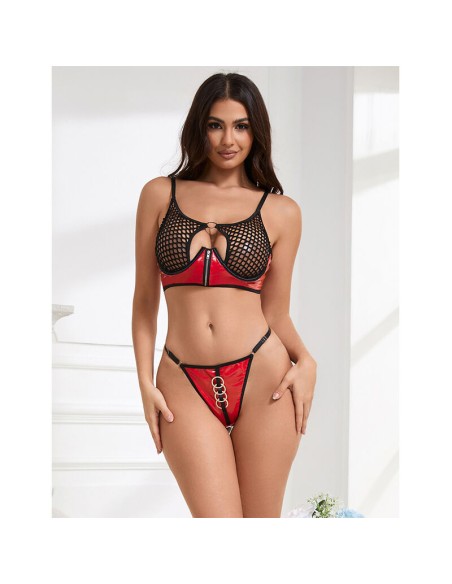 SUBBLIME - 955533 CONJUNTO SUJETADOR CON CREMALLERA DE MALLA DE CHAROL ROJO S/M SUBBLIME SETS