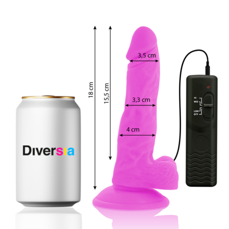 DIVERSIA - DILDO REALÍSTICO FLEXIBLE CON VIBRACIÓN LILA 18 CM -O- 4 CM DIVERSIA