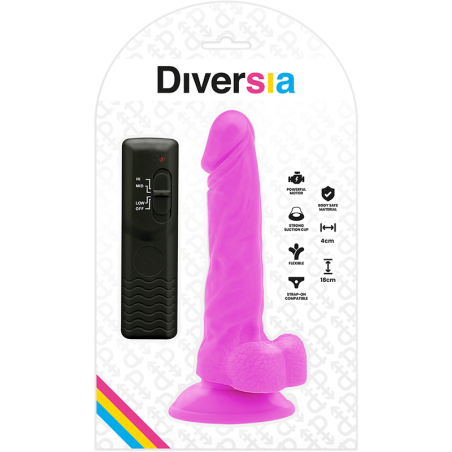 DIVERSIA - DILDO REALÍSTICO FLEXIBLE CON VIBRACIÓN LILA 18 CM -O- 4 CM DIVERSIA