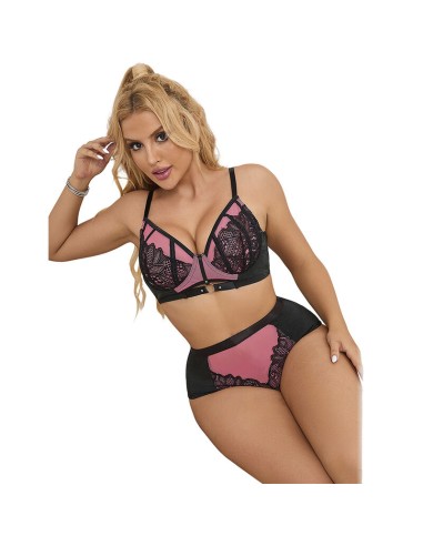 SUBBLIME - 955588 CONJUNTO SUJETADOR CON CREMALLERA DE MALLA DE CHAROL ROSA L/XL 