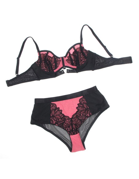SUBBLIME - 955588 CONJUNTO SUJETADOR CON CREMALLERA DE MALLA DE CHAROL ROSA L/XL SUBBLIME SETS