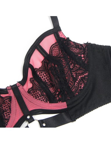 SUBBLIME - 955588 CONJUNTO SUJETADOR CON CREMALLERA DE MALLA DE CHAROL ROSA L/XL 