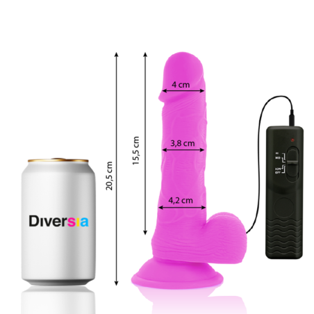 DIVERSIA - DILDO REALÍSTICO FLEXIBLE CON VIBRACIÓN LILA 20.5 CM -O- 4.2 CM DIVERSIA