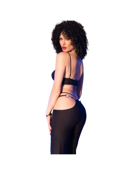 CHILIROSE - CR 4851 SET TOP NEGRO Y LEGGINS CON COMPLEMENTOS DORADOS M CHILIROSE SETS