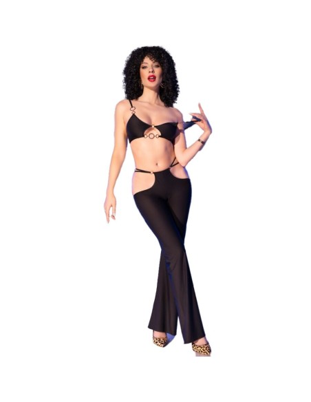 CHILIROSE - CR 4851 SET TOP NEGRO Y LEGGINS CON COMPLEMENTOS DORADOS L CHILIROSE SETS