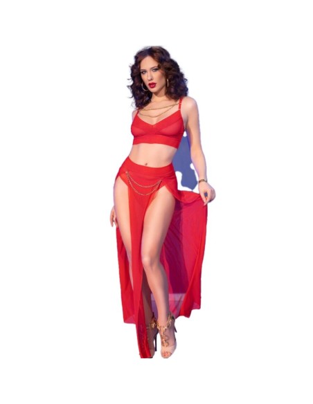 CHILIROSE - CR 4850 SET TOP ROJO Y LEGGINS CON COMPLEMENTOS DORADOS S CHILIROSE SETS
