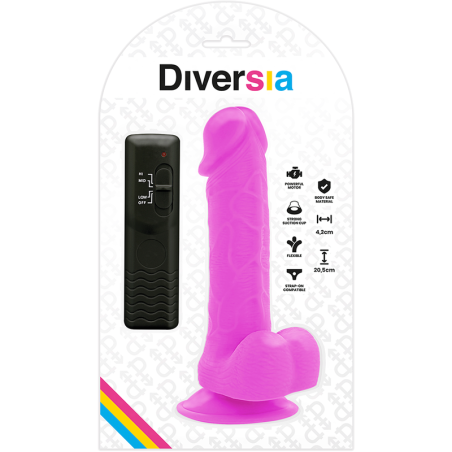DIVERSIA - DILDO REALÍSTICO FLEXIBLE CON VIBRACIÓN LILA 20.5 CM -O- 4.2 CM DIVERSIA