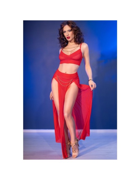 CHILIROSE - CR 4850 SET TOP ROJO Y LEGGINS CON COMPLEMENTOS DORADOS XL CHILIROSE SETS