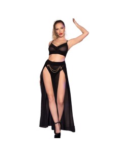 CHILIROSE - CR 4672 TOP NEGRO FALDA Y TANGA CON CADENAS DORADAS XL CHILIROSE SETS
