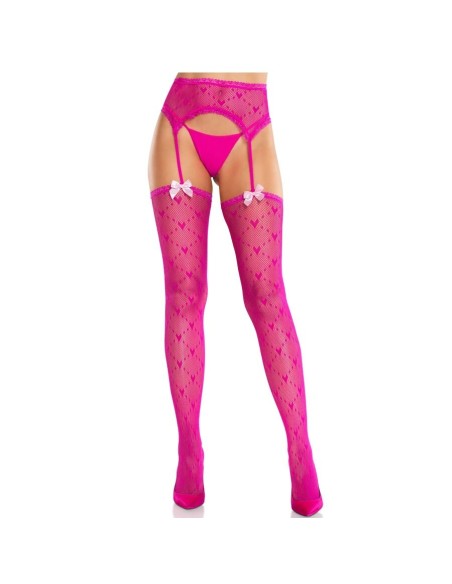 LEG AVENUE - MEDIAS DE CORAZÓN CON LIGAS MAGENTA LEG AVENUE HOSIERY