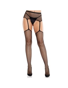 LEG AVENUE - MEDIAS DE ENCAJE CON CRUZ Y PORTALIGAS NEGRO LEG AVENUE HOSIERY