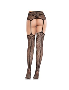 LEG AVENUE - MEDIAS DE ENCAJE CON CRUZ Y PORTALIGAS NEGRO LEG AVENUE HOSIERY 2