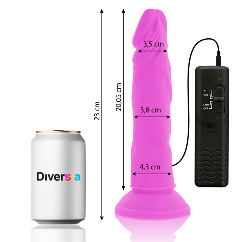 DIVERSIA - DILDO REALÍSTICO FLEXIBLE CON VIBRACIÓN LILA 23 CM -O- 4.3 CM 