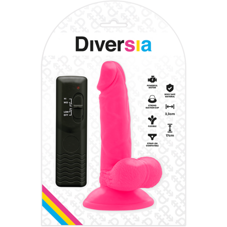 DIVERSIA - DILDO REALÍSTICO FLEXIBLE CON VIBRACIÓN ROSA 17 CM -O- 3.3 CM DIVERSIA