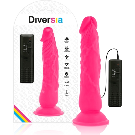 DIVERSIA - DILDO REALÍSTICO FLEXIBLE CON VIBRACIÓN ROSA 21 CM -O- 4.9 CM DIVERSIA