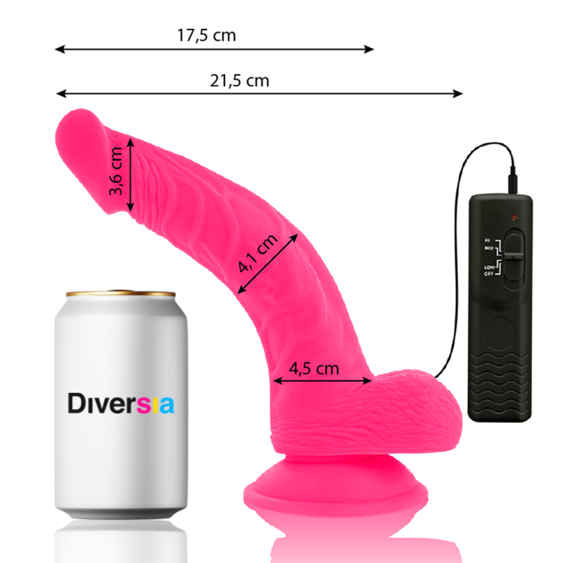 DIVERSIA - DILDO REALÍSTICO FLEXIBLE CON VIBRACIÓN ROSA 21.5 CM -O- 4.5 CM 