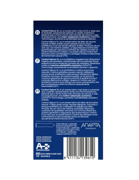 CONTROL - ADAPTA NATURE XL PRESERVATIVOS 12 UNIDADES CONTROL CONDOMS