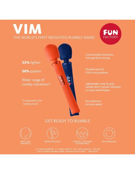 FUN FACTORY - VIM WAND RUMBLE VIBRADOR RECARGABLE SILICONA AZUL MEDIANOCHE FUN FACTORY
