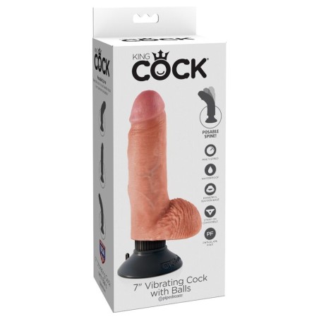 KING COCK - DILDO VIBRADOR CON TESTÍCULOS 17.78 CM NATURAL KING COCK