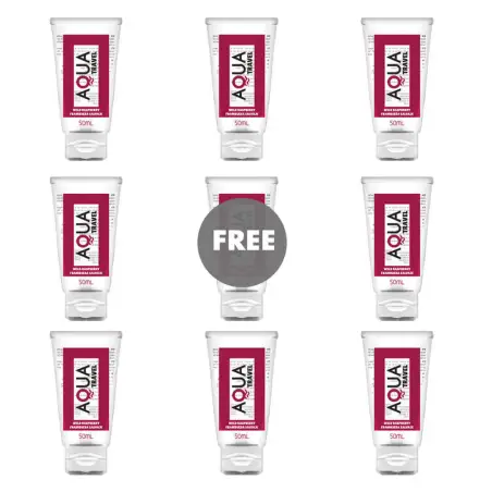 AQUA TRAVEL - LUBRICANTE BASE AGUA SABOR FRAMBUESA SALVAJE - 50 ML 8+1 GRATIS
